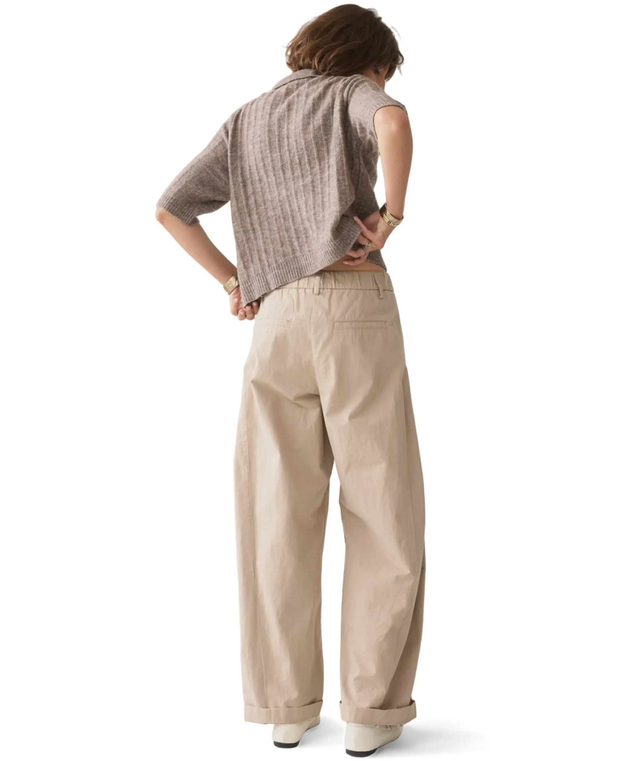 Barrel fit Cotton dames broek beige