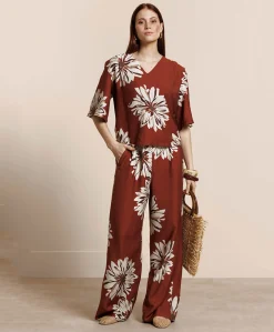 Bruce flower dames broek brique