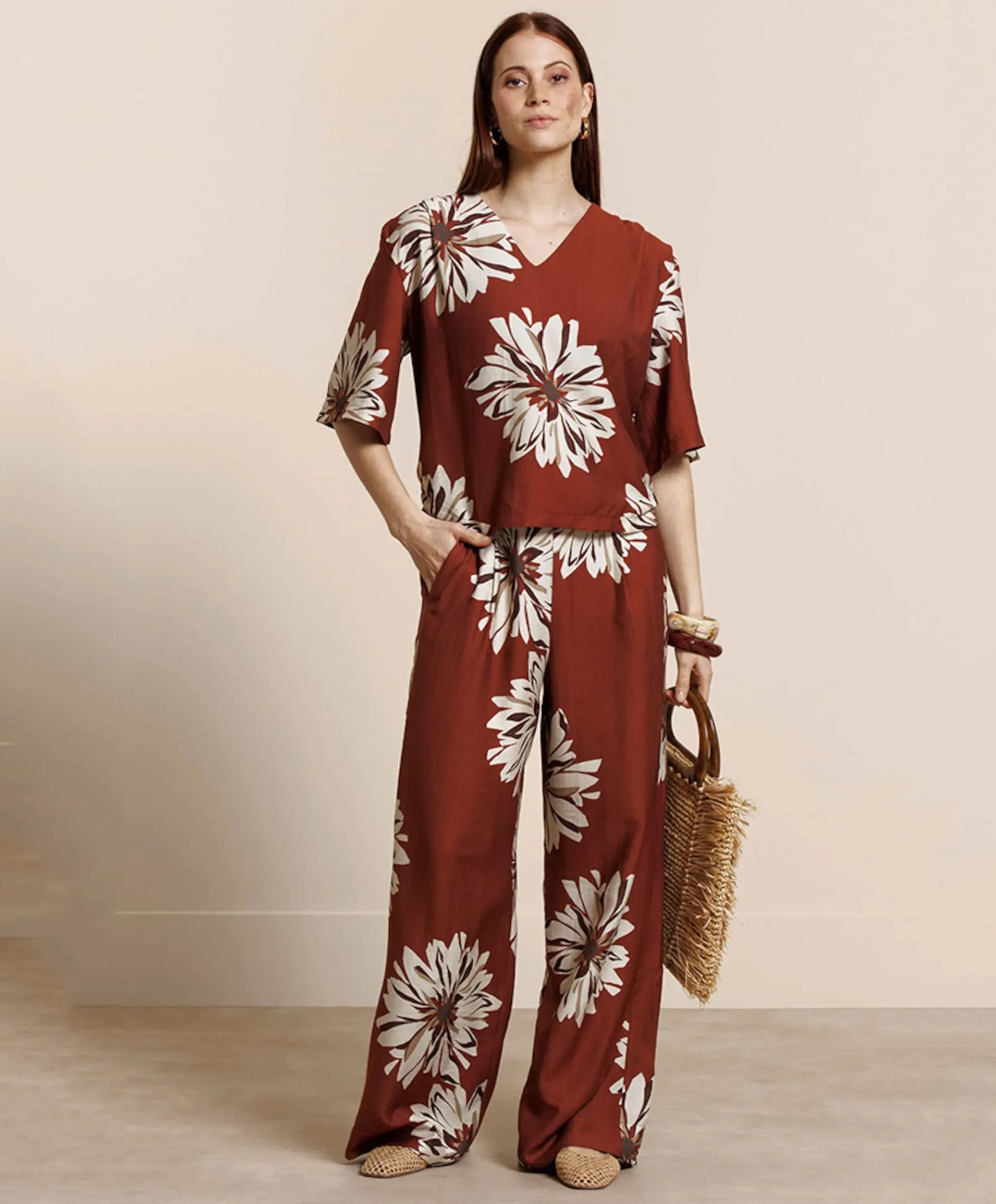 Bruce flower dames broek brique