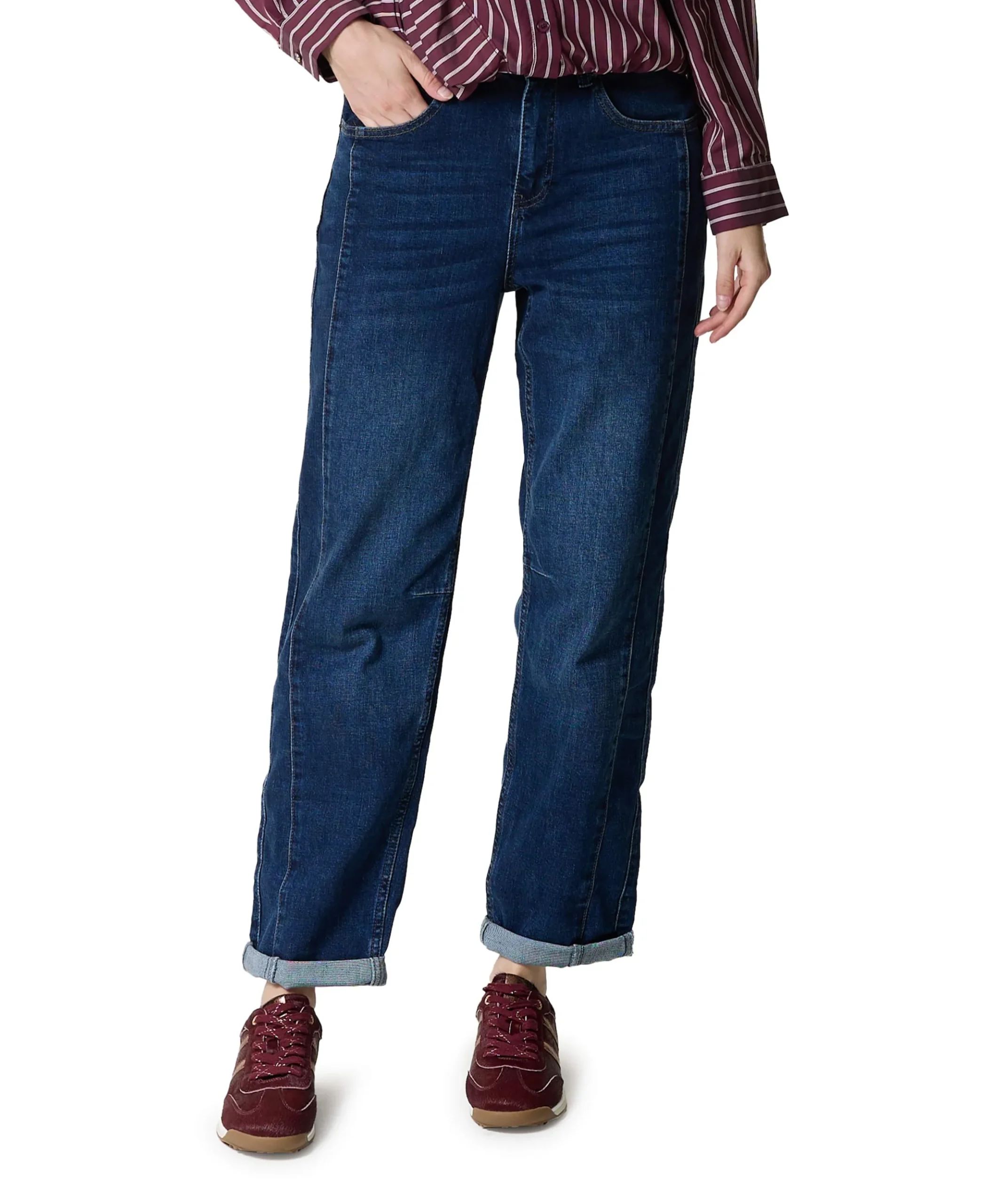Caitlina side patch dark stone dames jeans blauw