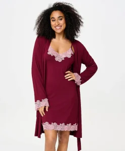 Dames ochtendjas bordeaux