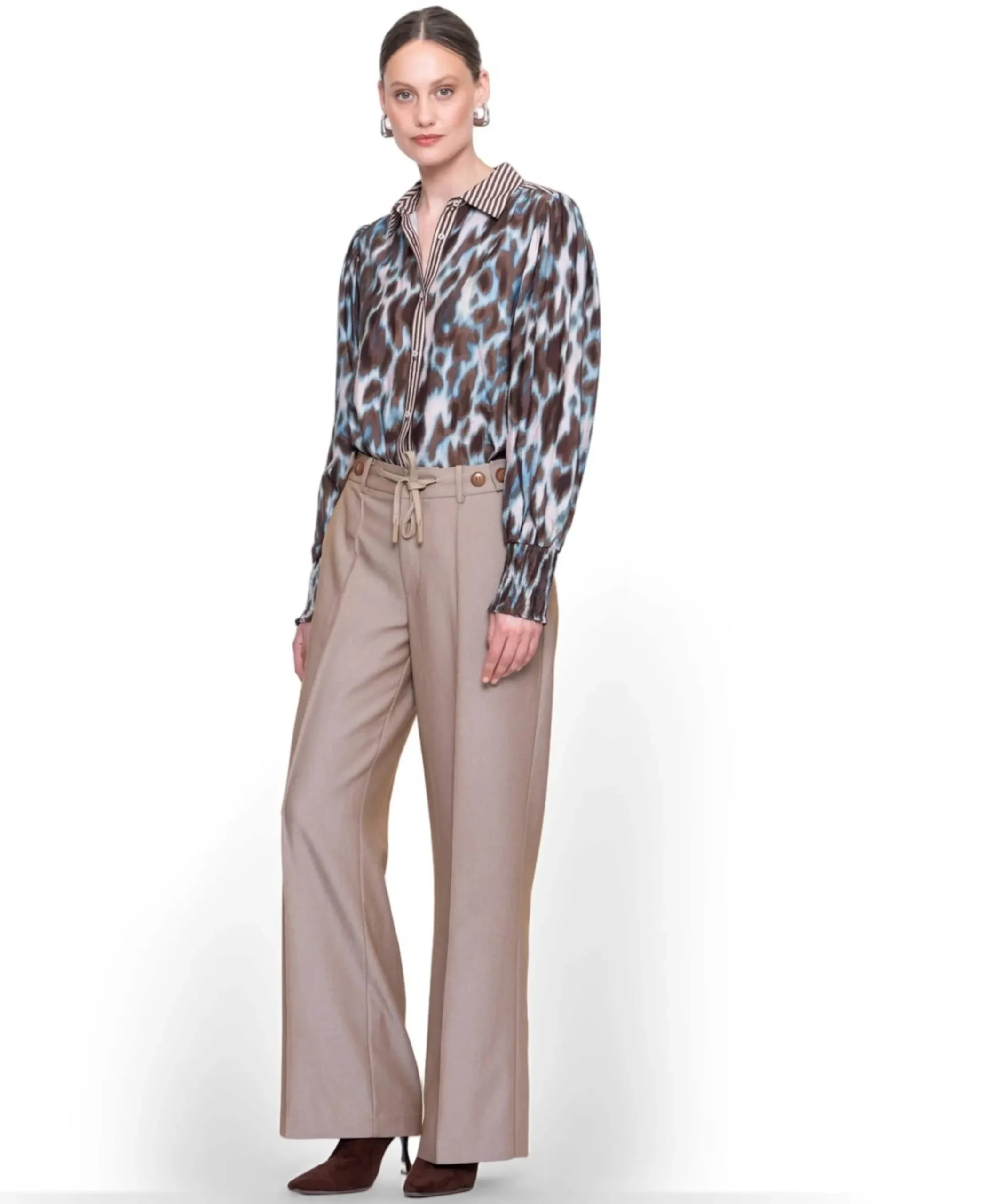 Fancy waistband dames broek beige