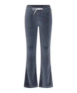 Femke girls velvet glitter flared meisjes broek blauw