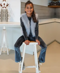 Femke girls velvet glitter flared meisjes broek blauw
