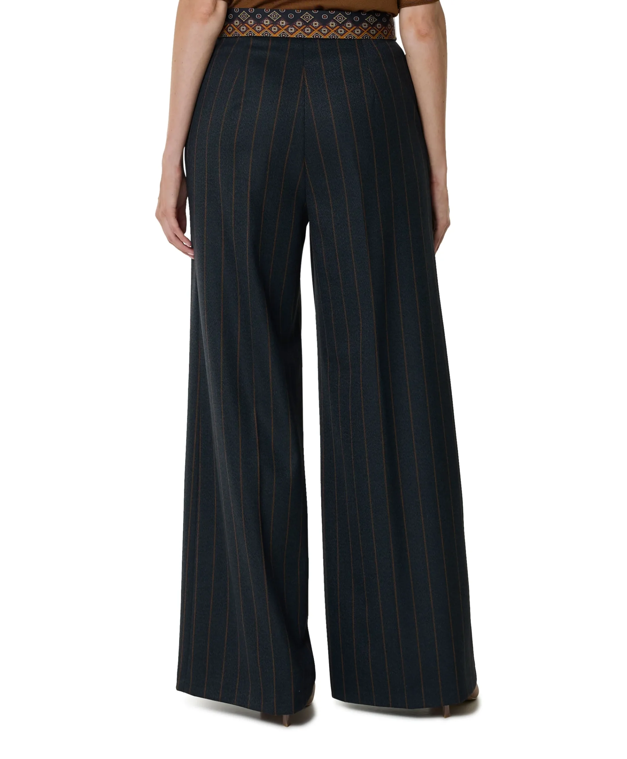 gestreept-ceintuur dames pantalon blauw