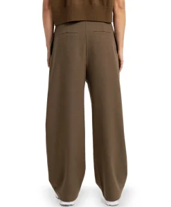 Geweven dames broek met rechte pijpen bruin