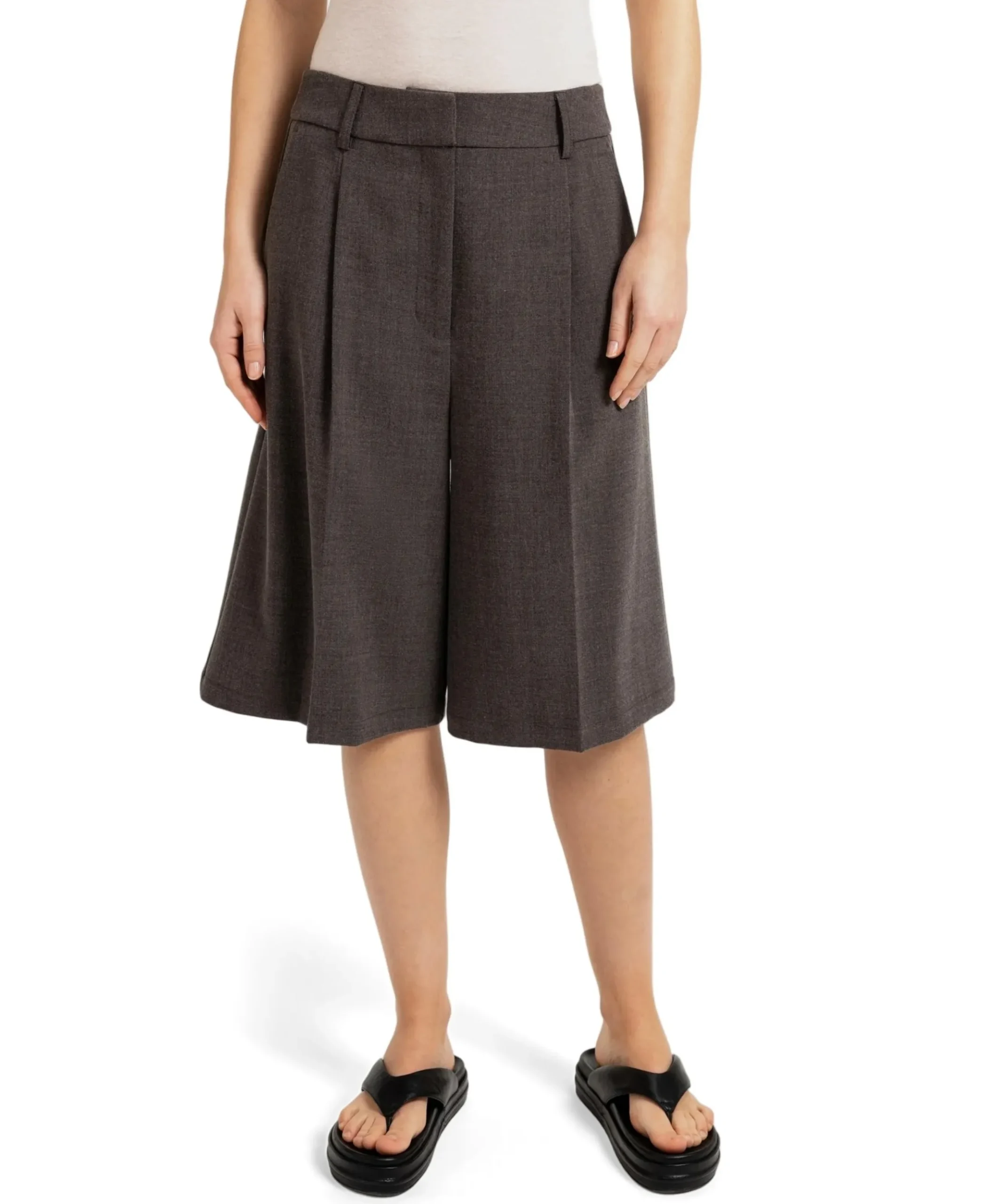 Geweven met hoge taille dames bermuda bruin