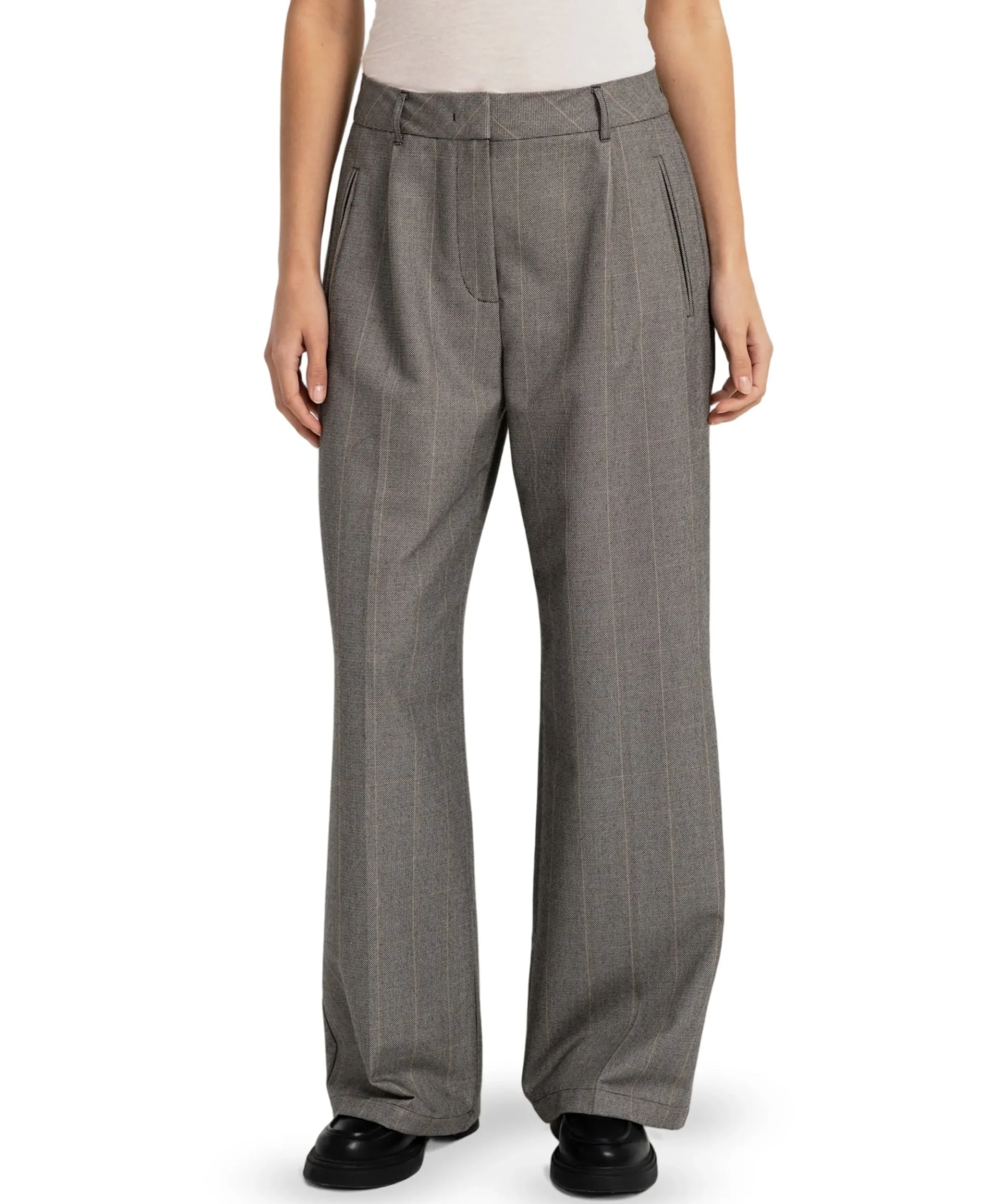 Geweven, wijde broek met ruit dames zwart