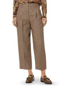 Glencheck-Tapered-Pants dames broek beige