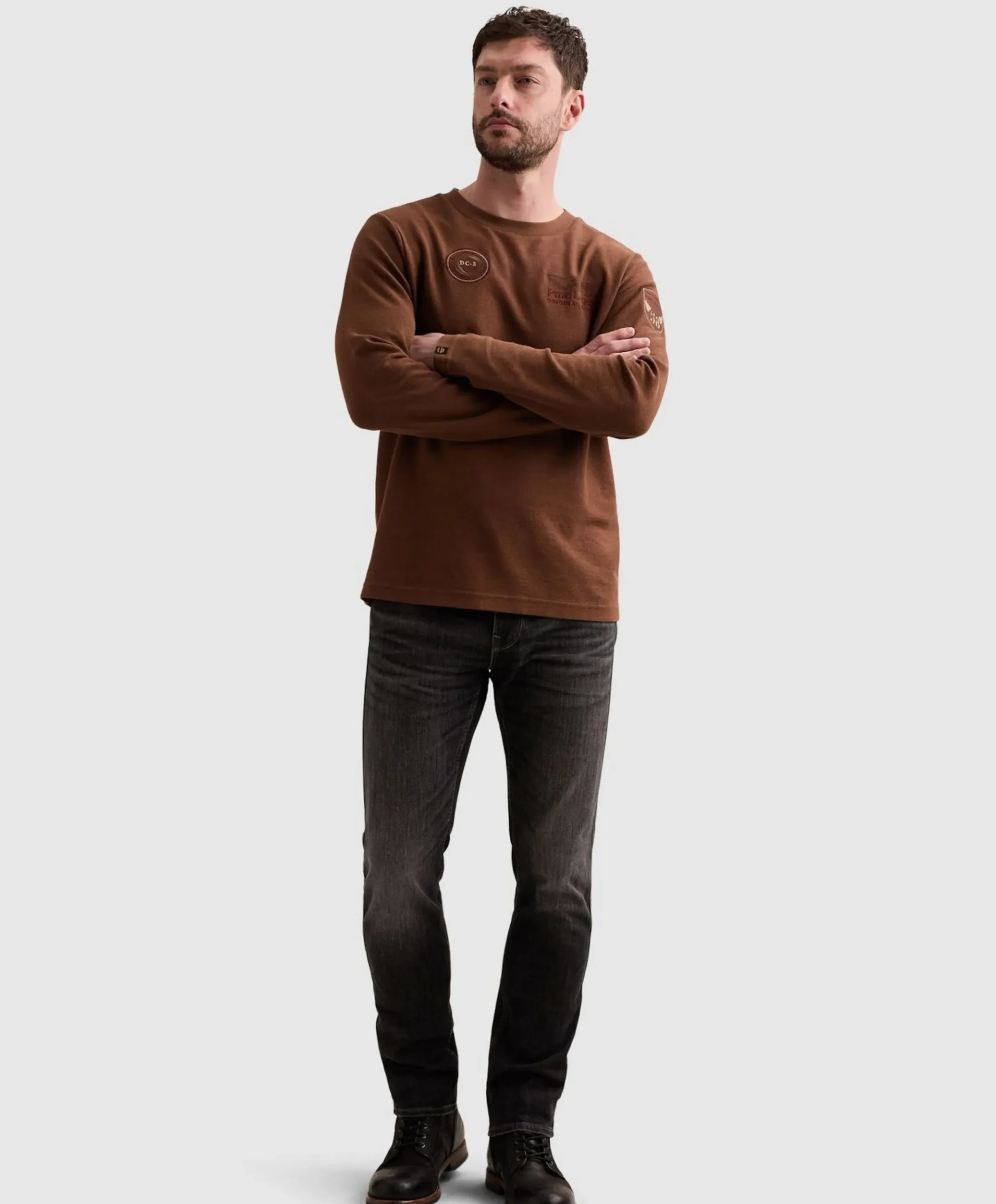 Heren longsleeve bruin