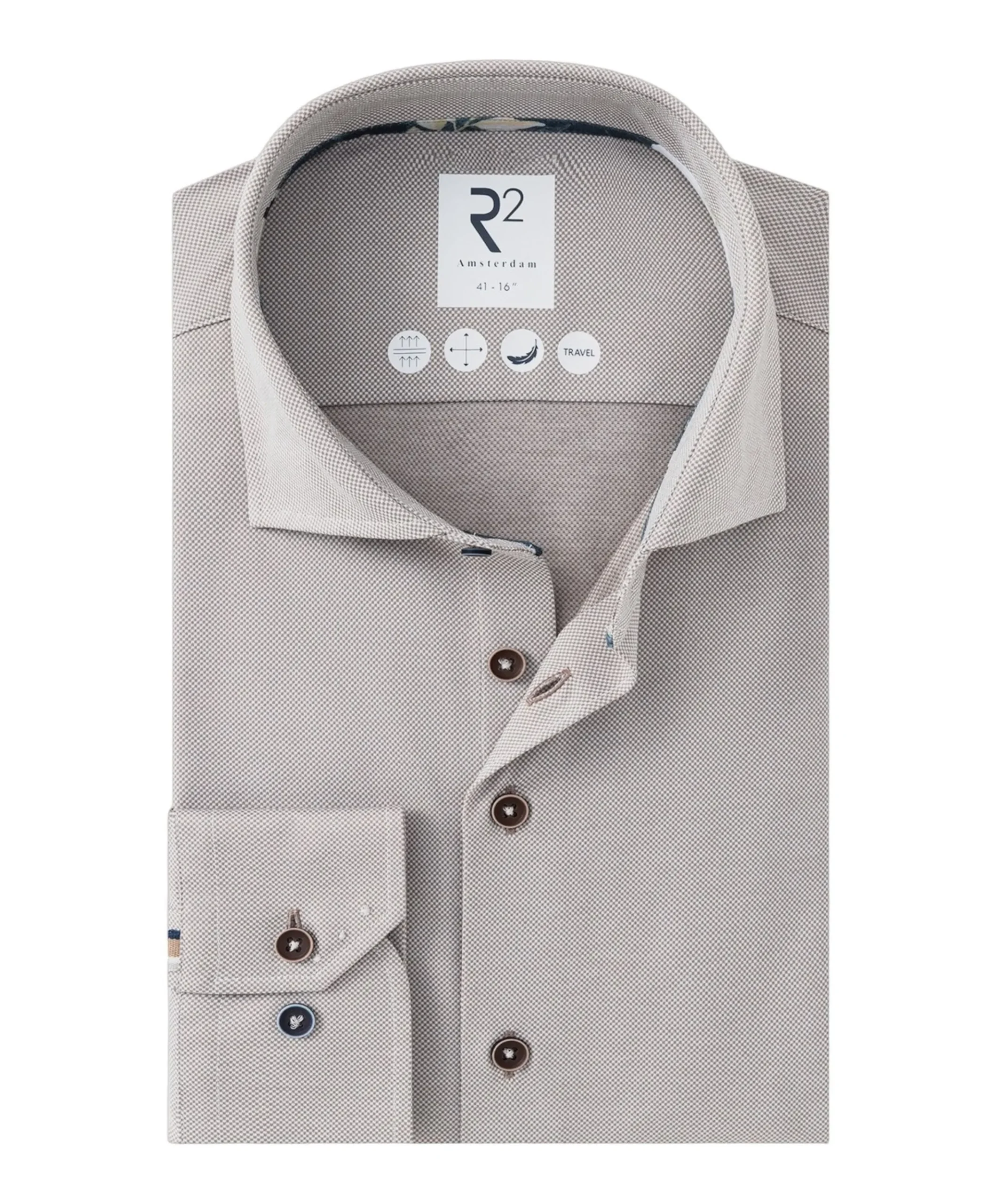 Heren overhemd extra lange mouw beige
