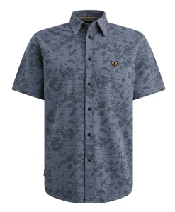 Heren overhemd korte mouw blauw