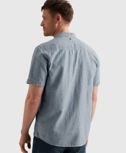 Heren overhemd korte mouw blauw