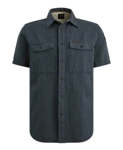 Heren overhemd korte mouw blauw