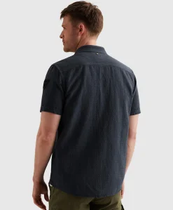Heren overhemd korte mouw blauw