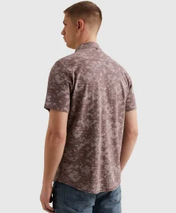 Heren overhemd korte mouw paars