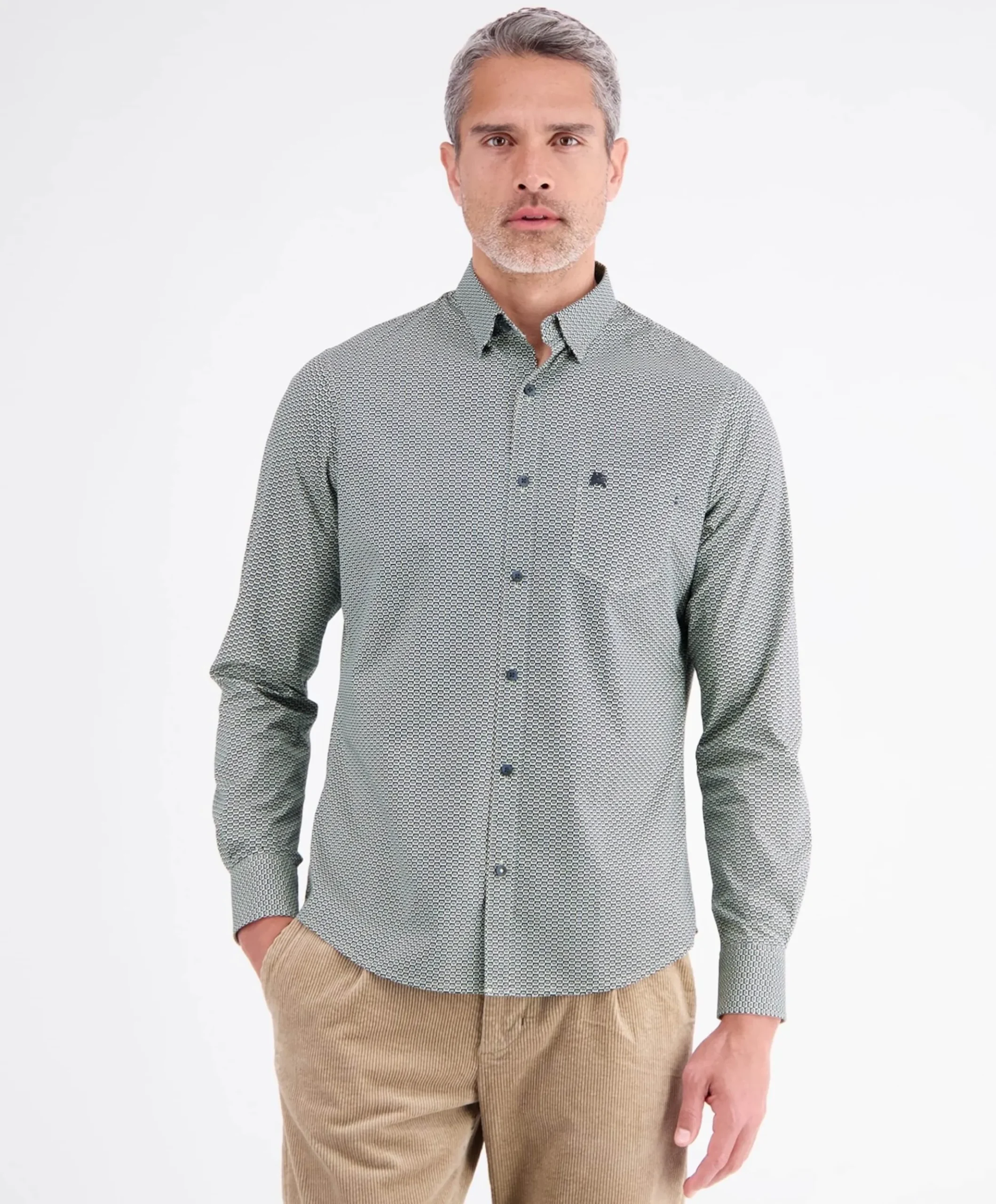 Heren overhemd lange mouw beige