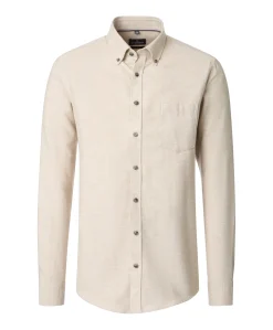 Heren overhemd lange mouw beige