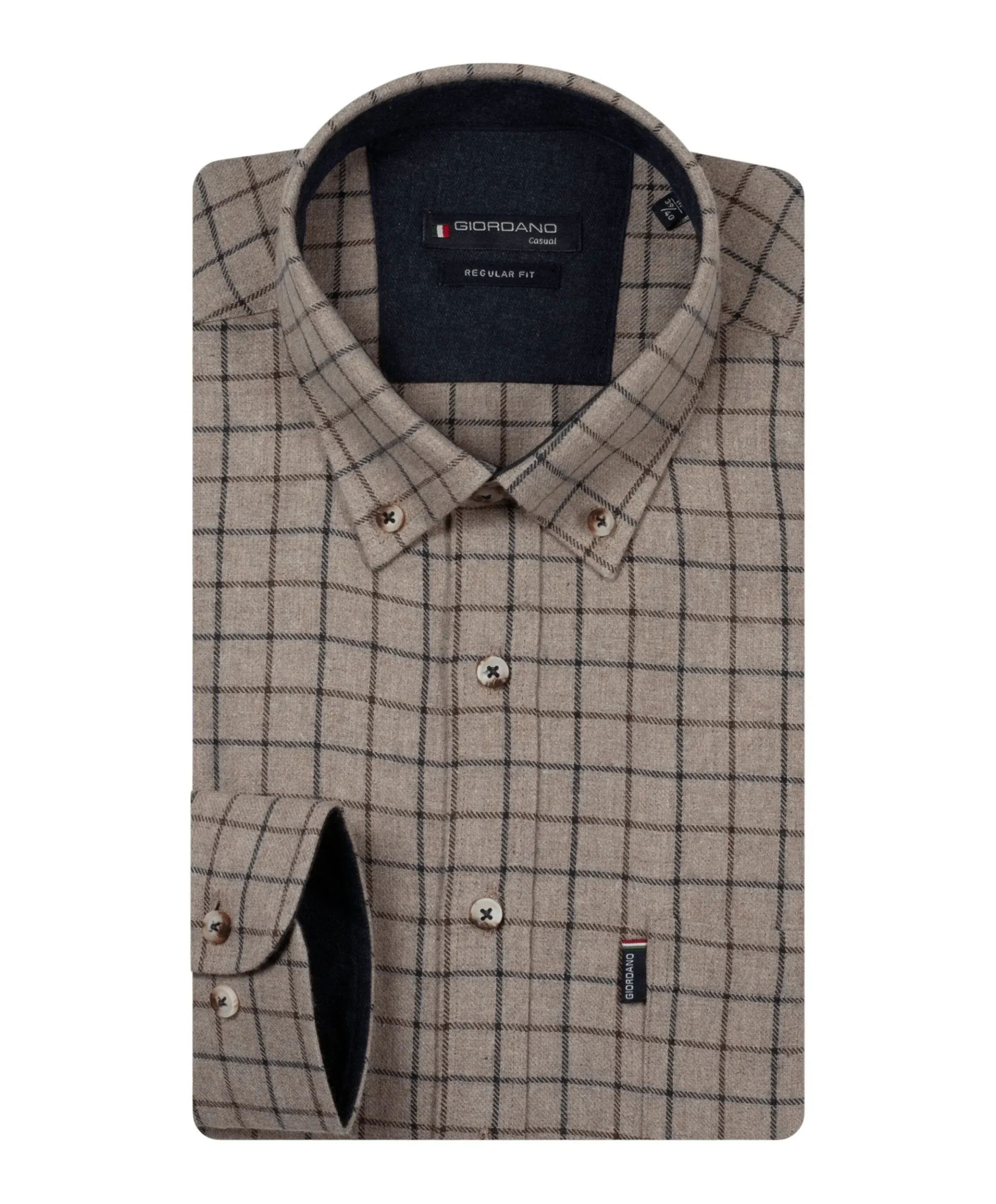 Heren overhemd lange mouw beige