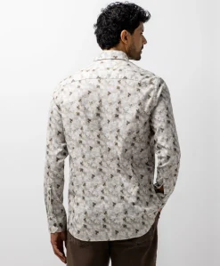Heren overhemd lange mouw beige