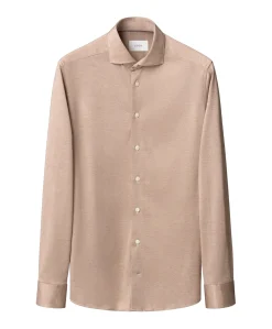 Heren overhemd lange mouw beige