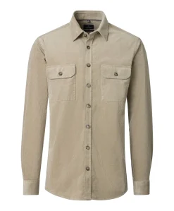 Heren overhemd lange mouw beige