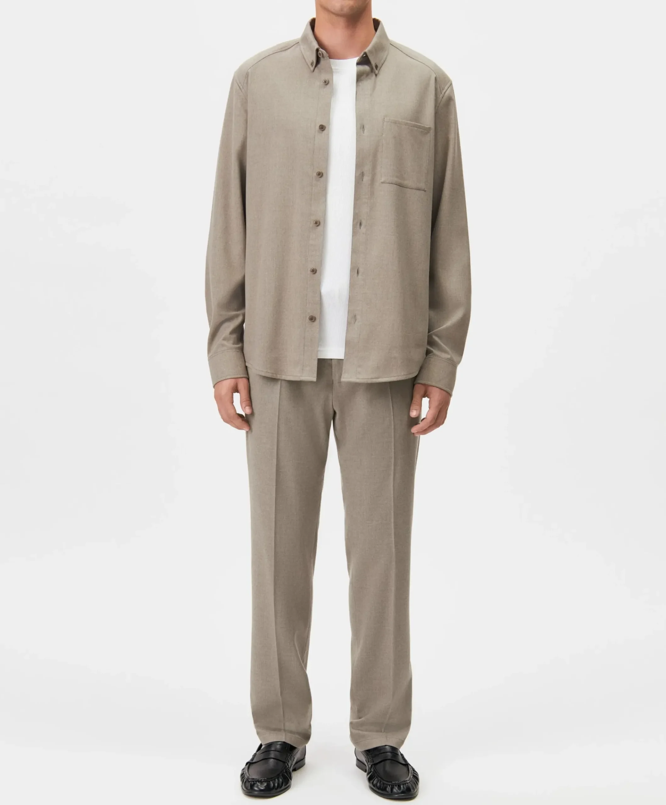 Heren overhemd lange mouw beige