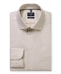 Heren overhemd lange mouw beige