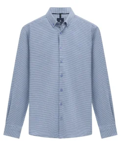 Heren overhemd lange mouw blauw