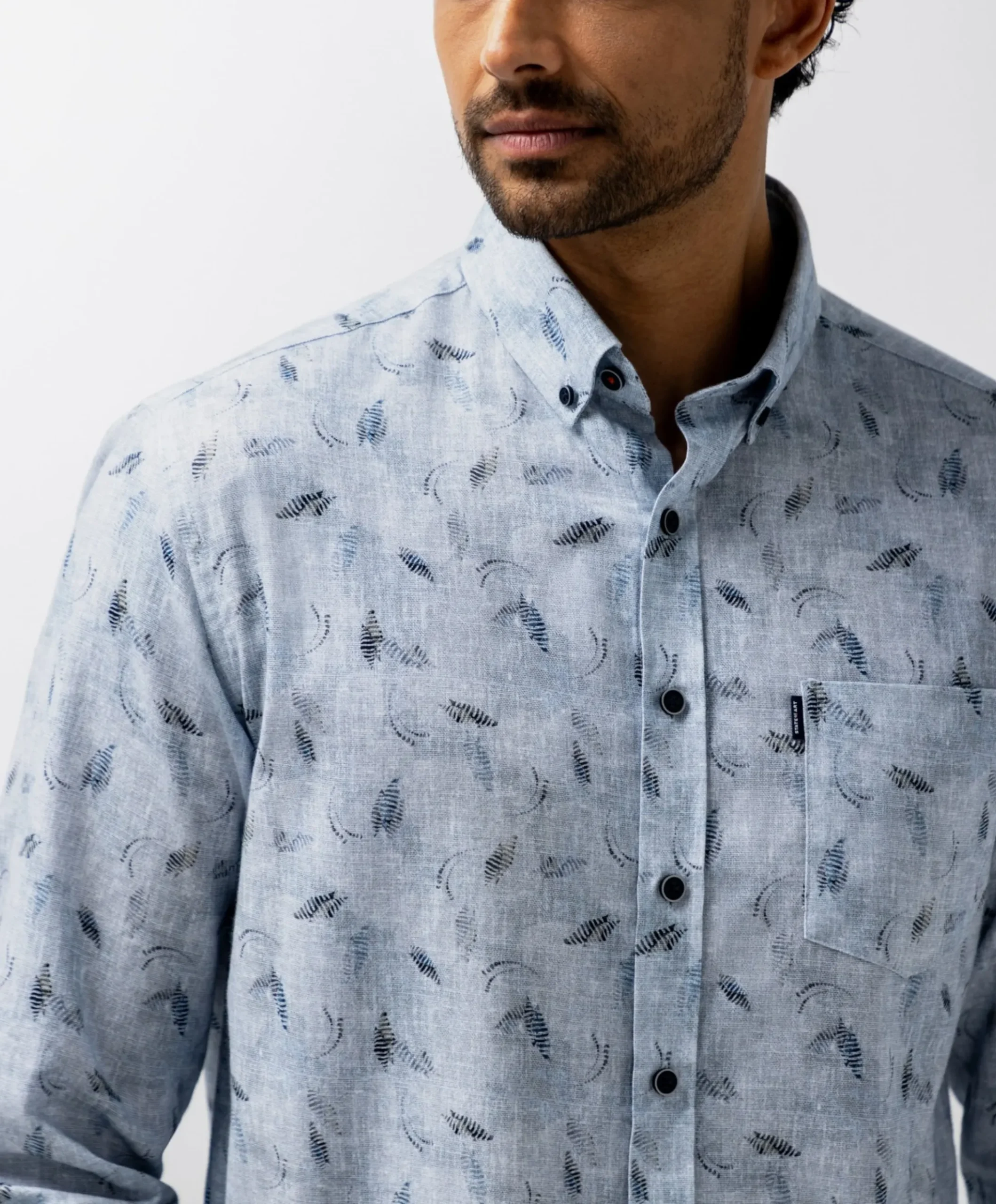 Heren overhemd lange mouw blauw