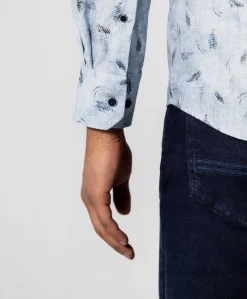 Heren overhemd lange mouw blauw