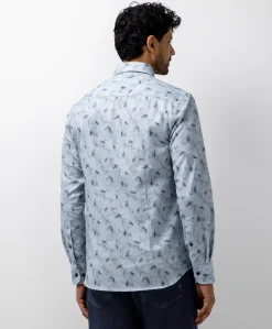 Heren overhemd lange mouw blauw