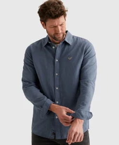 Heren overhemd lange mouw blauw