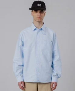 Heren overhemd lange mouw blauw