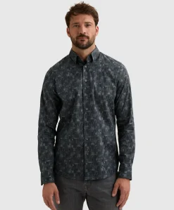 Heren overhemd lange mouw blauw