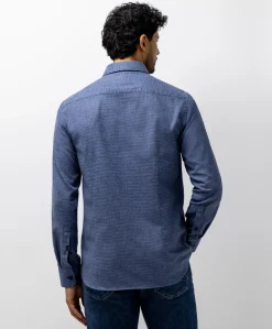 Heren overhemd lange mouw blauw