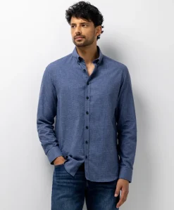 Heren overhemd lange mouw blauw