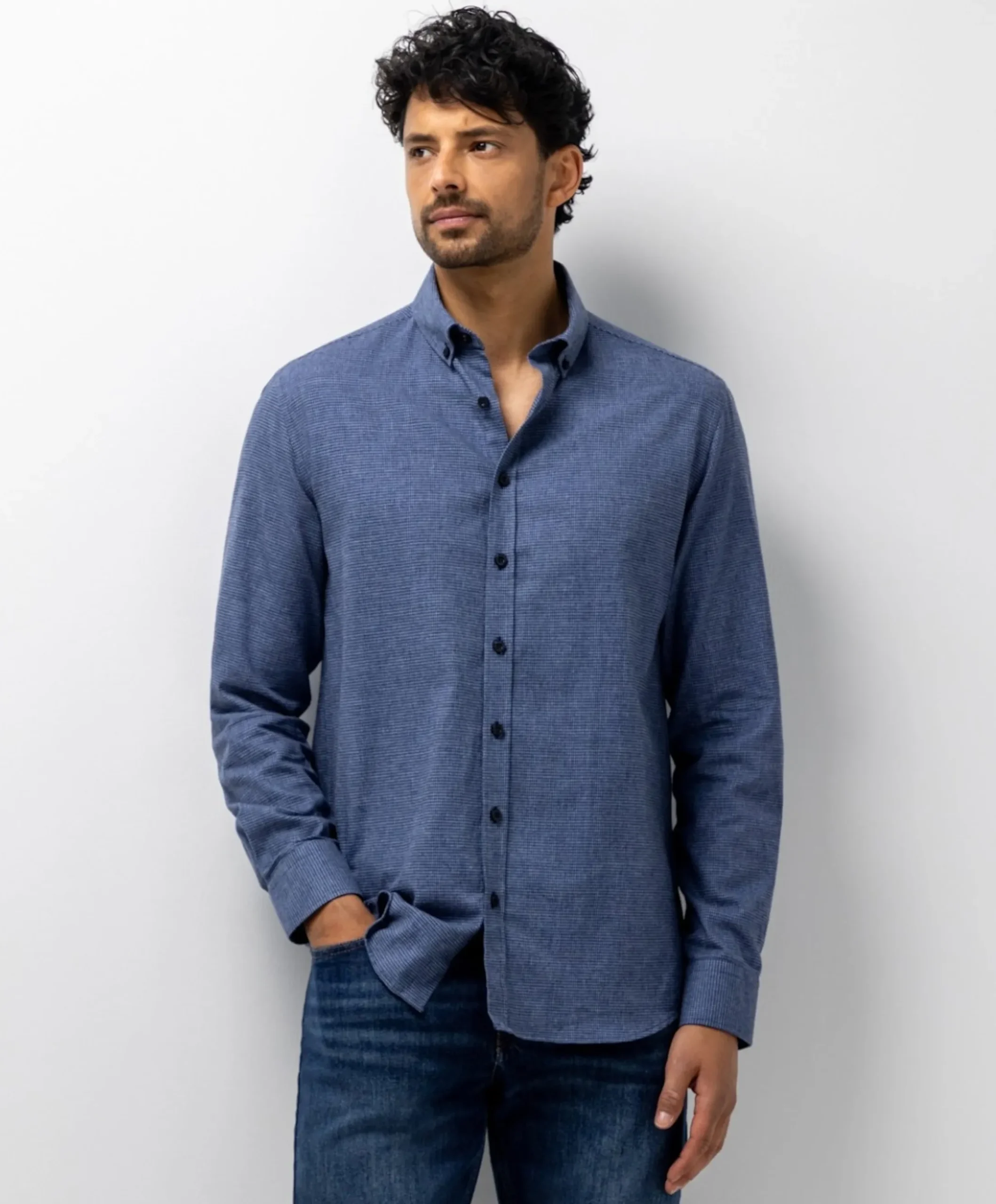 Heren overhemd lange mouw blauw