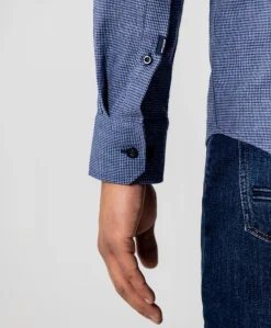 Heren overhemd lange mouw blauw