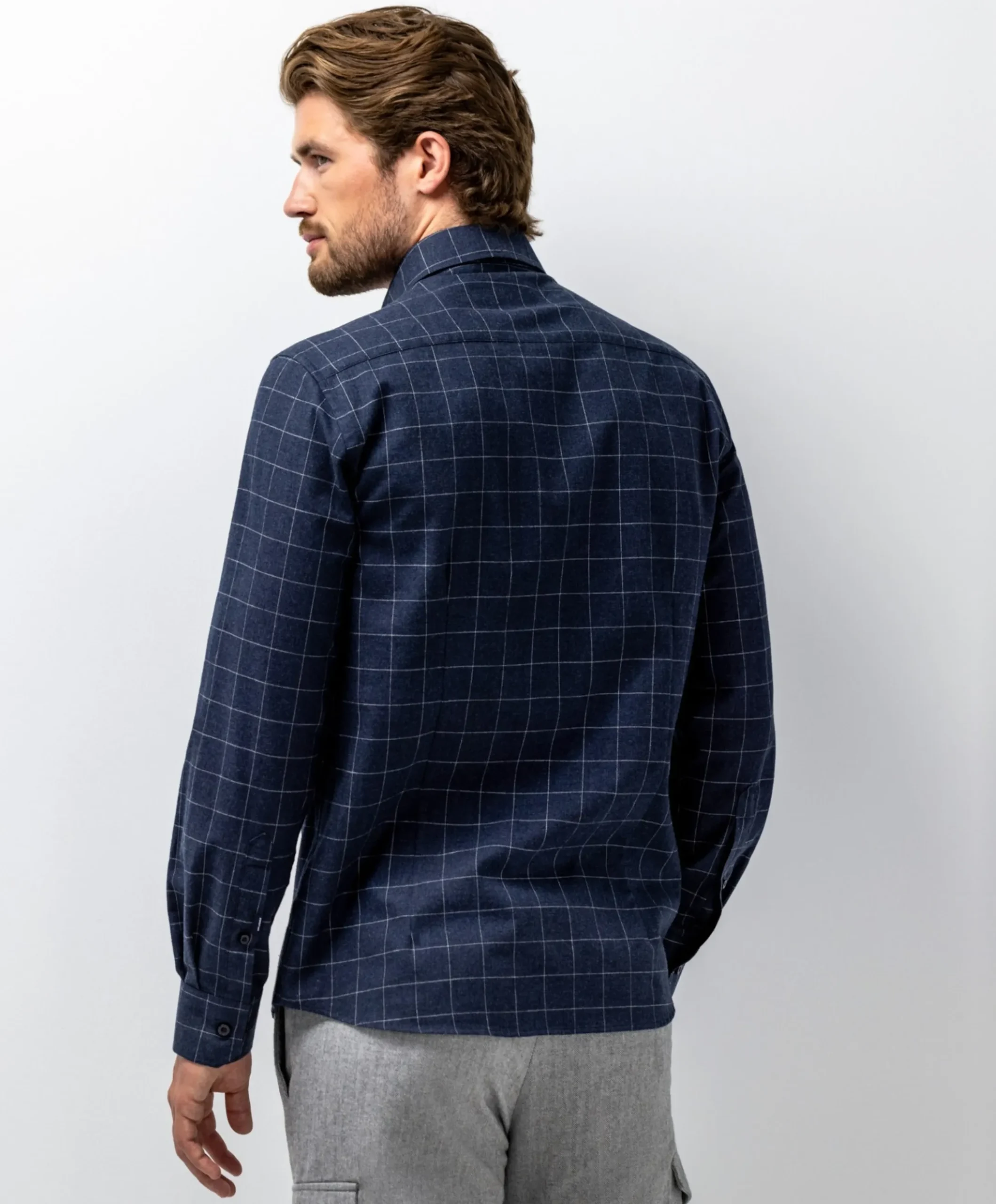 Heren overhemd lange mouw blauw