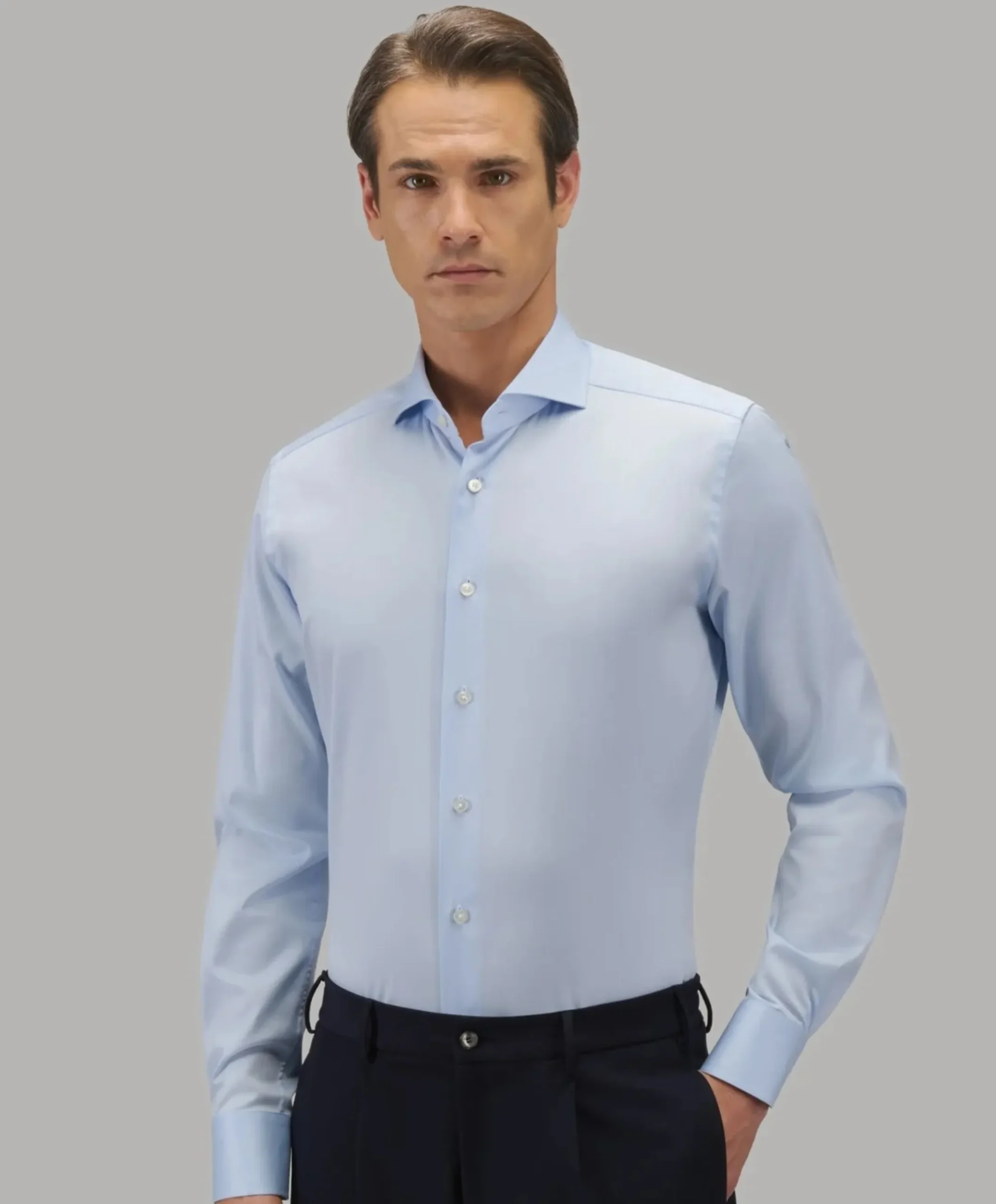 Heren overhemd lange mouw blauw