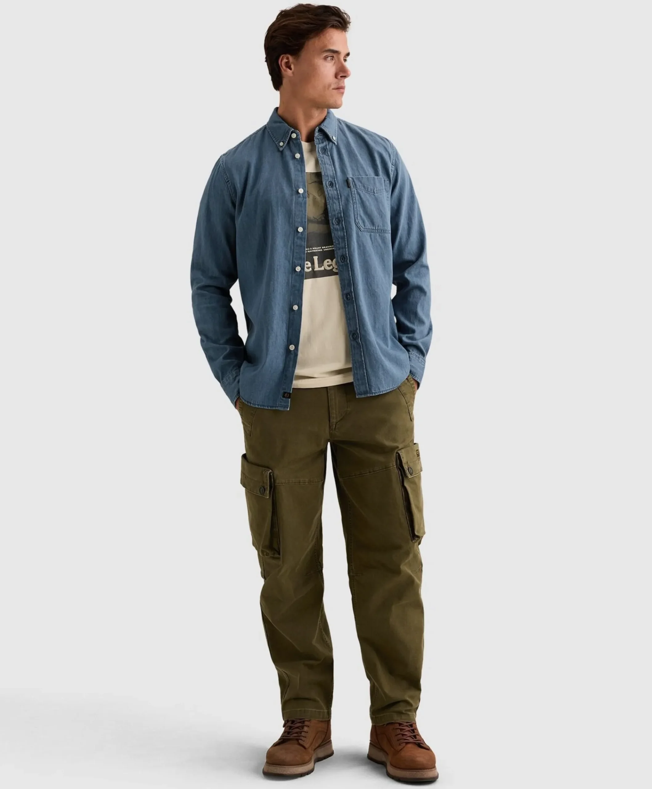 Heren overhemd lange mouw blauw