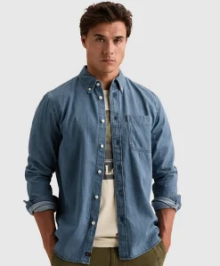 Heren overhemd lange mouw blauw