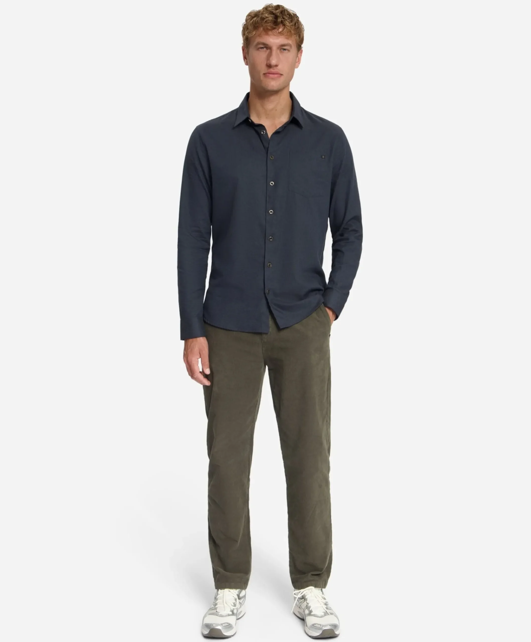 Heren overhemd lange mouw blauw