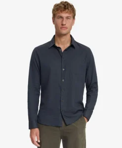Heren overhemd lange mouw blauw