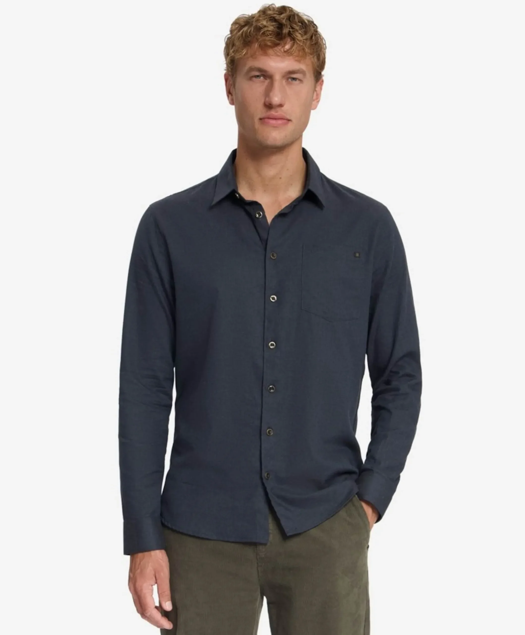 Heren overhemd lange mouw blauw