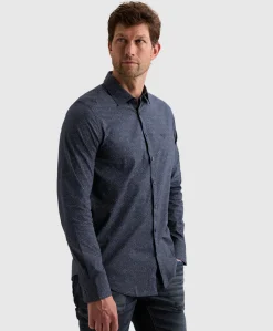 Heren overhemd lange mouw blauw