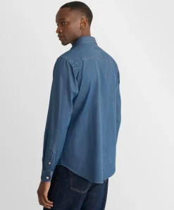 Heren overhemd lange mouw blauw