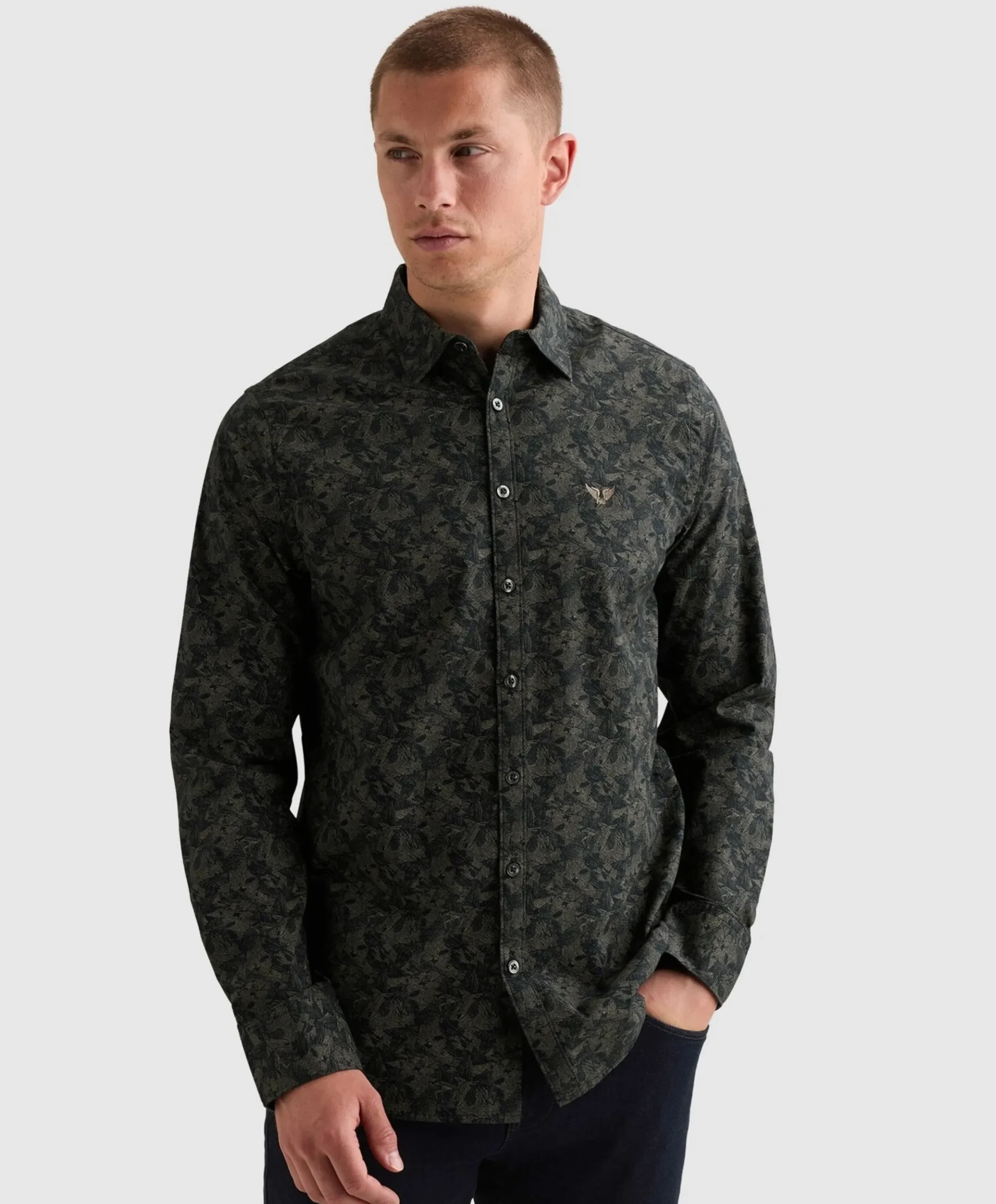 Heren overhemd lange mouw blauw
