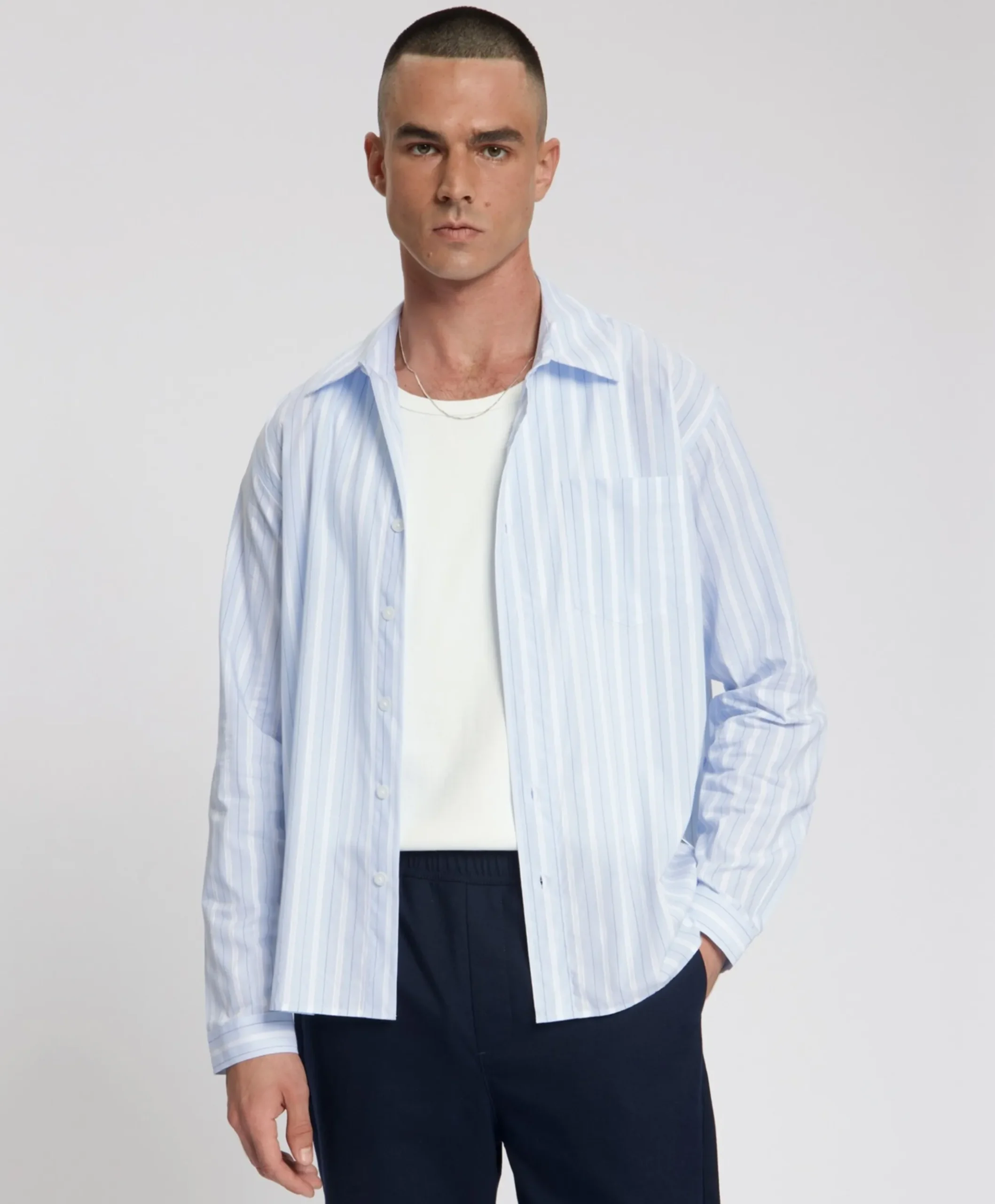 Heren overhemd lange mouw blauw